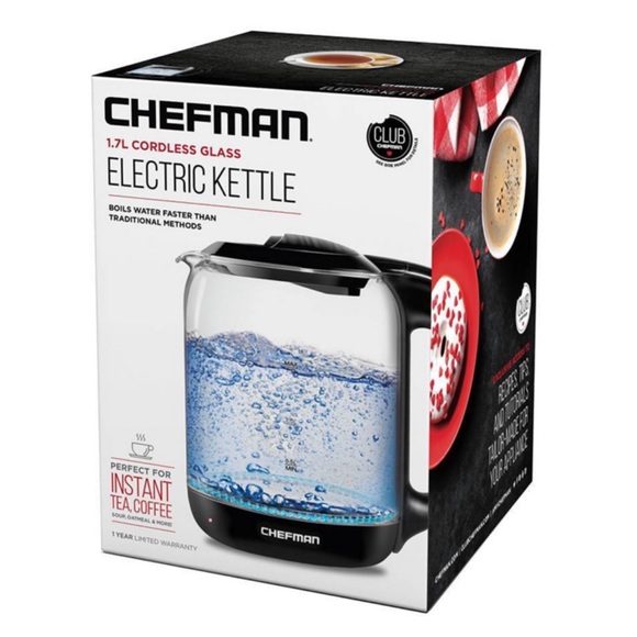 CHEFMAN Electric Glass Clear Tea Kettle, Black, 1.7 Liters - Picture 5 of 6